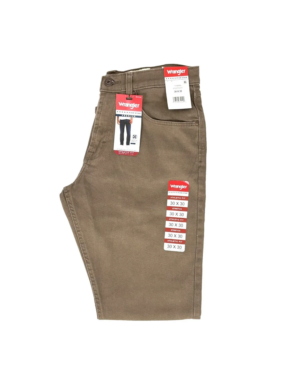 NWT Wrangler Five Star Athletic Fit Jeans Mens 30X30 Brown Stretch 112360009